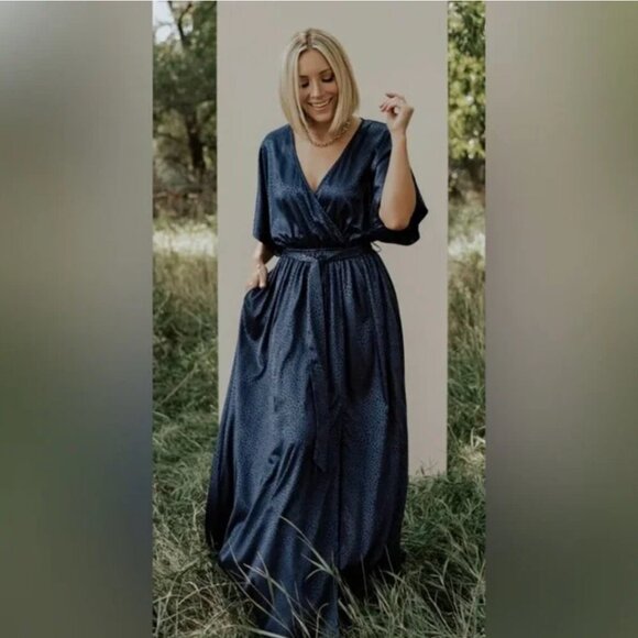 Baltic Born Savannah Print Kimono Maxi in Navy Blue - Picture 1 of 5